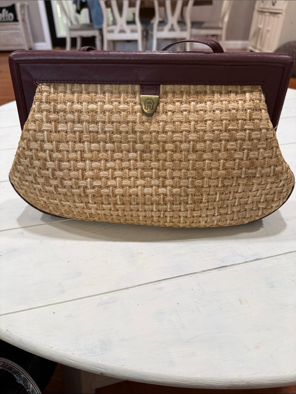 Etienne Aigner Natural Raffia Tote with Dark Brown Trim - Picture 13 of 16